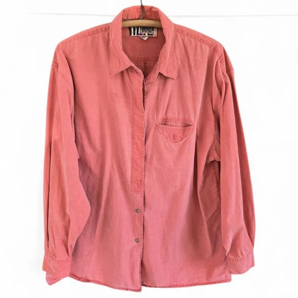 Vintage Forenza 1980s Large Terracotta Button-Up Womens Shirt Long Sleeve - Picture 1 of 8